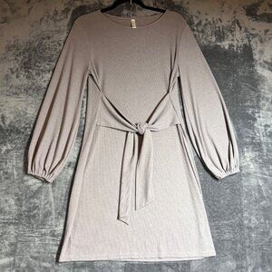 Lionstill Pullover Casual Dress W Boho Front Tie Detail Stretch Waffle Material